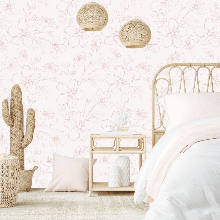 Dusty Pink Floral Toile Wallpaper-Wallpaper-Ma Petite