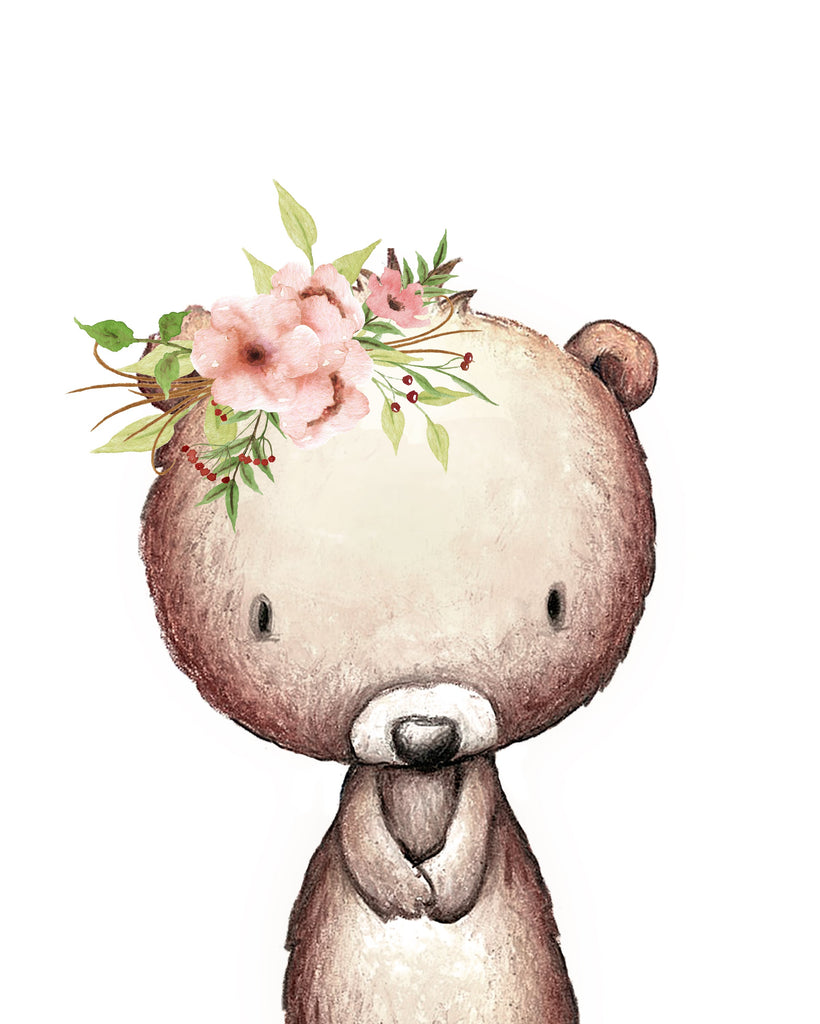 Floral Boho Bear - Canvas Print-Ma Petite