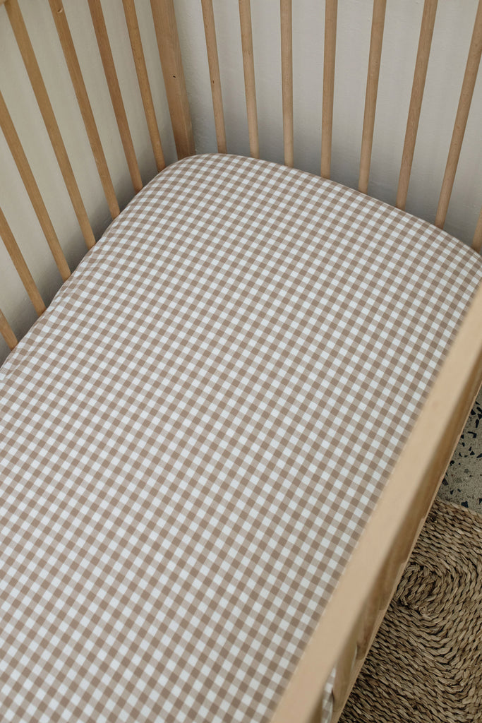 Natural Gingham Cot Fitted Sheet