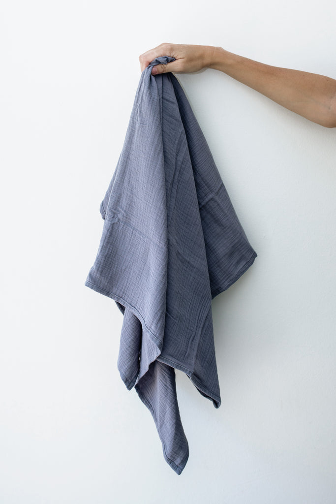 Blue Grey Muslin Swaddle Blanket