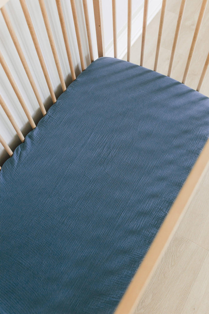 Arctic Blue Muslin Cot Fitted Sheet-Ma Petite
