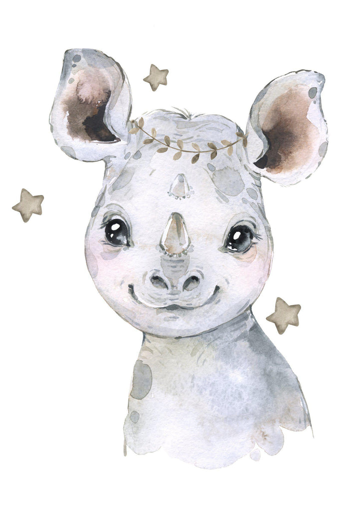 Baby Watercolour Rhino Canvas Print