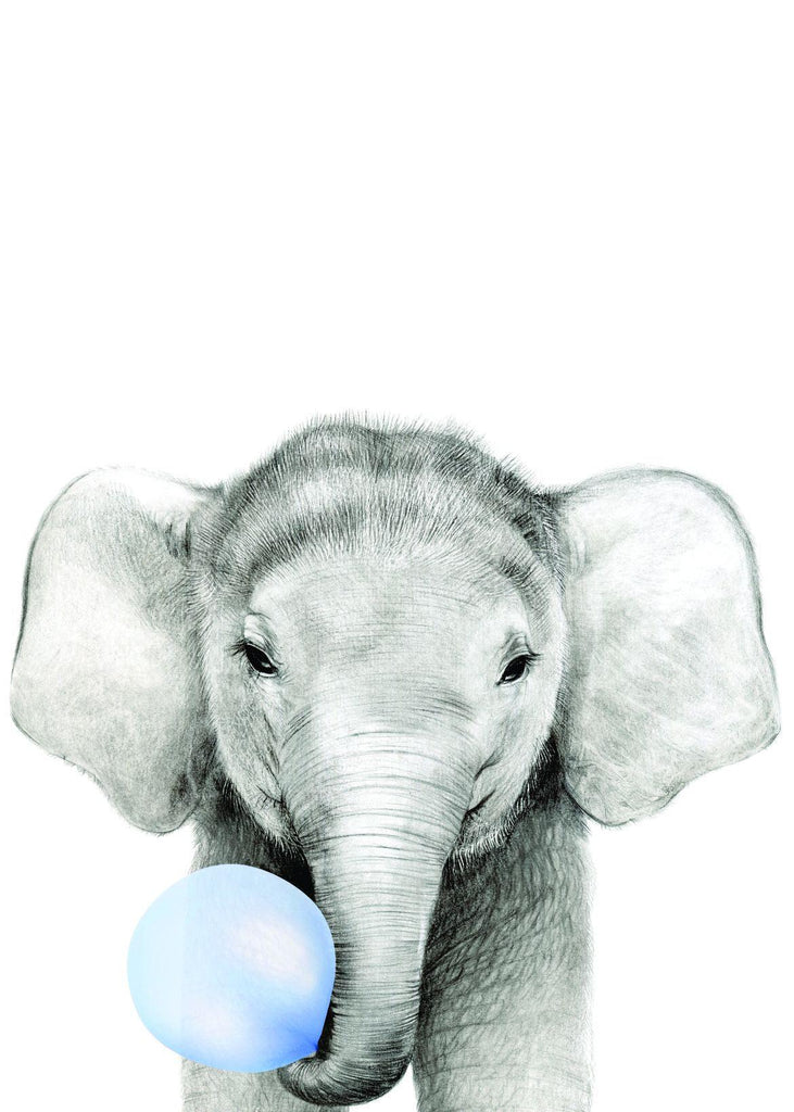 Bubble Gum Elephant - Wall Art Print (Blue)