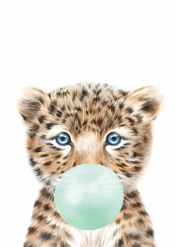 Bubble Gum Leopard - Wall Art Print (Mint)
