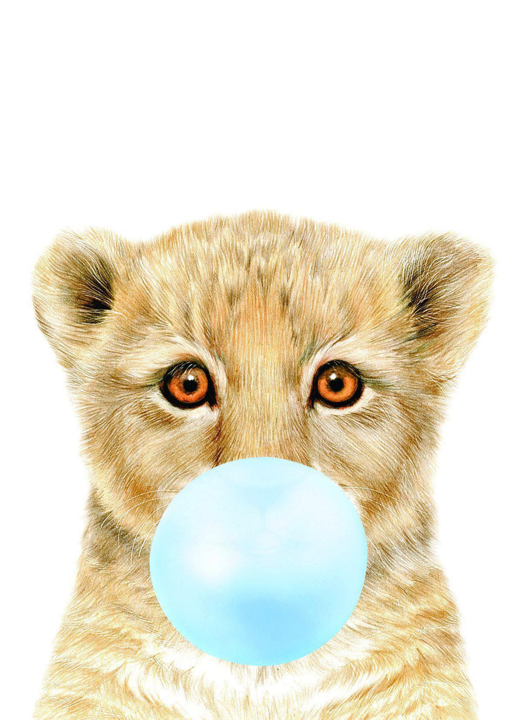 Lion Blue Bubble Gum Animal - Canvas Print