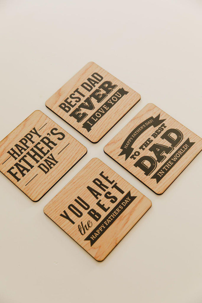 Four Wooden Coasters "Best Dad"