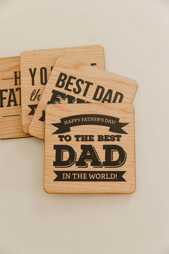Four Wooden Coasters "Best Dad"