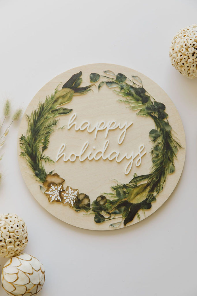 'Happy Holidays' Christmas Plaque-Seasonal & Holiday Decorations-Ma Petite