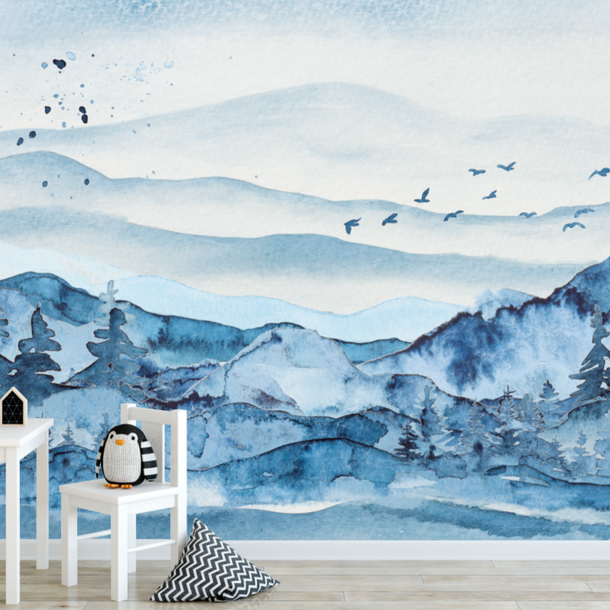 Watercolour Mountain Range Wallpaper-Wallpaper-Ma Petite