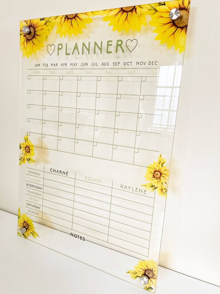 Acrylic Monthly & Weekly Planner - Sunflowers