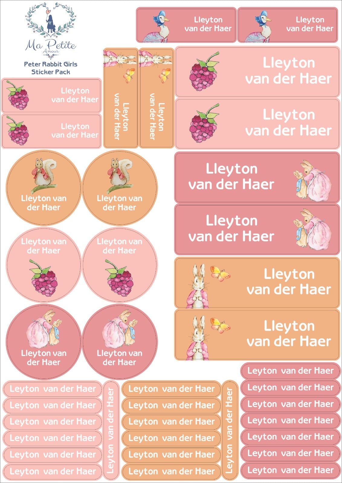 Peter Rabbit Name Labels School labels : Pink Peter Rabbit Theme – Ma Petite