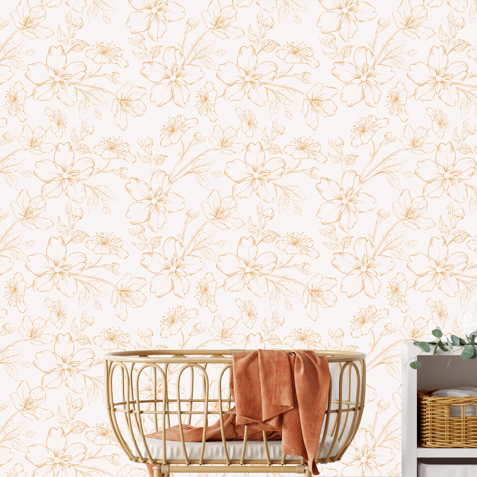 Butterscotch Floral Toile Wallpaper-Wallpaper-Ma Petite