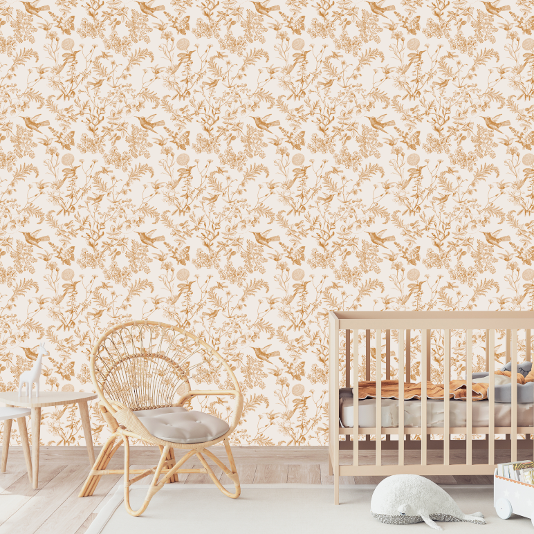 Butterscotch Tropical Toile Wallpaper-Wallpaper-Ma Petite