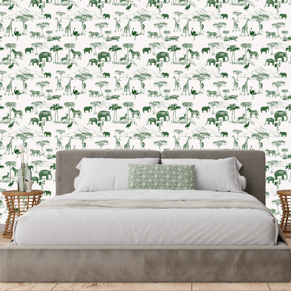 Green Safari Toil Wallpaper-Wallpaper-Ma Petite