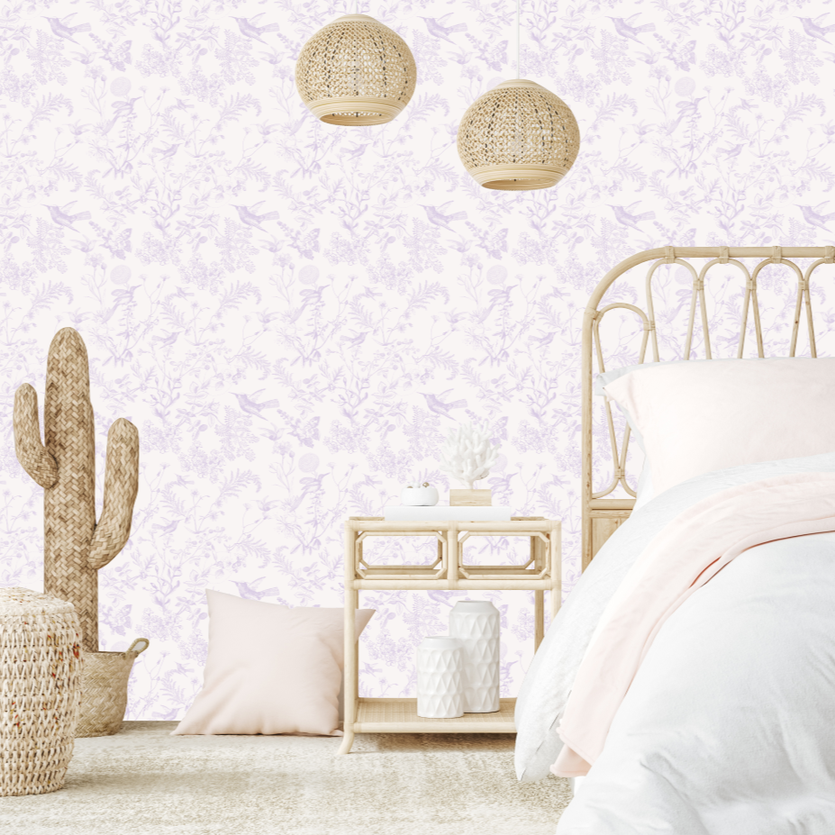 Lilac Tropical Toile Wallpaper-Wallpaper-Ma Petite