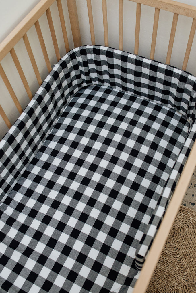 Black and White Gingham Cotton Cot Bumper