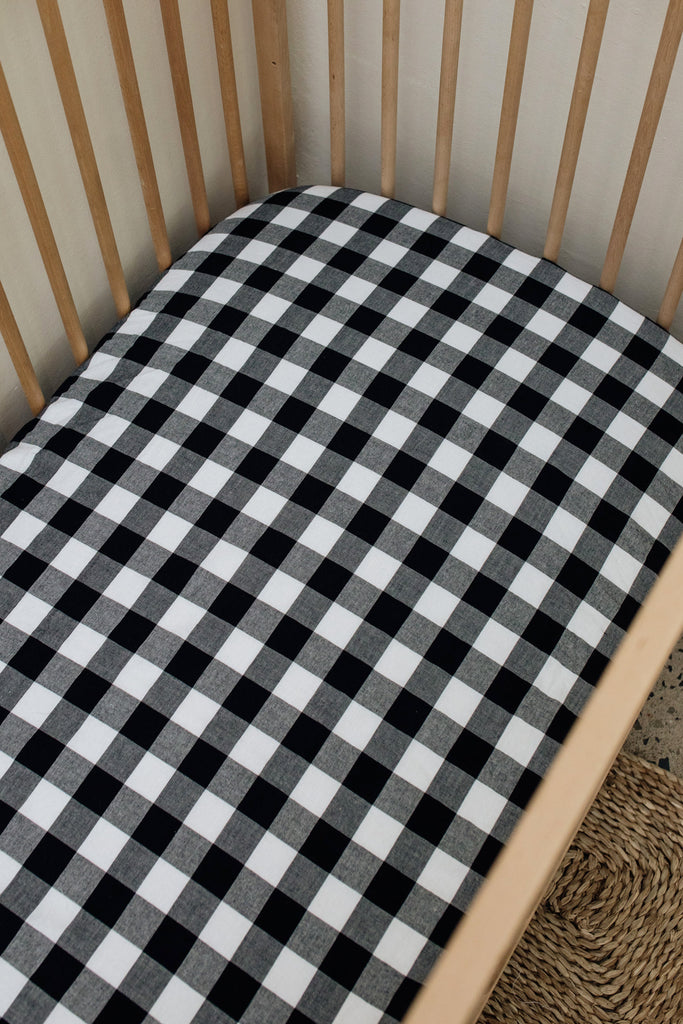 Black Gingham Cot Fitted Sheet