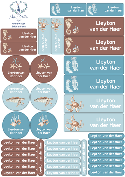School labels : Underwater Theme - Ma Petite