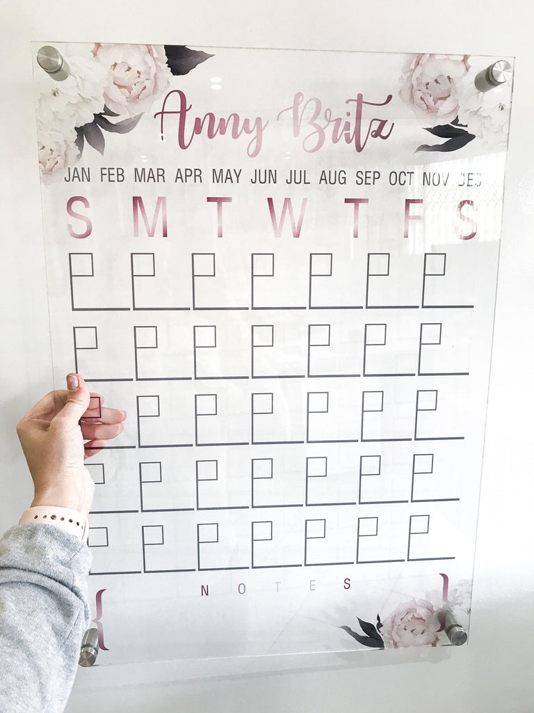 Acrylic Monthly Calendar - White & Blush Peony