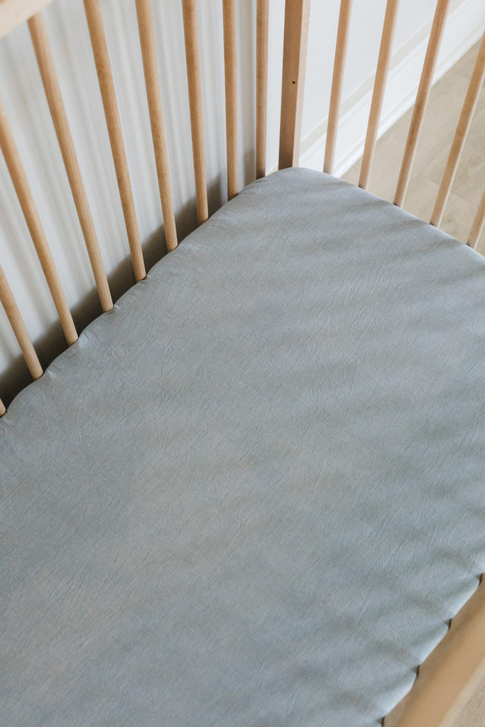 Blue washed cotton Cot Fitted Sheet-Linens & Bedding-Ma Petite