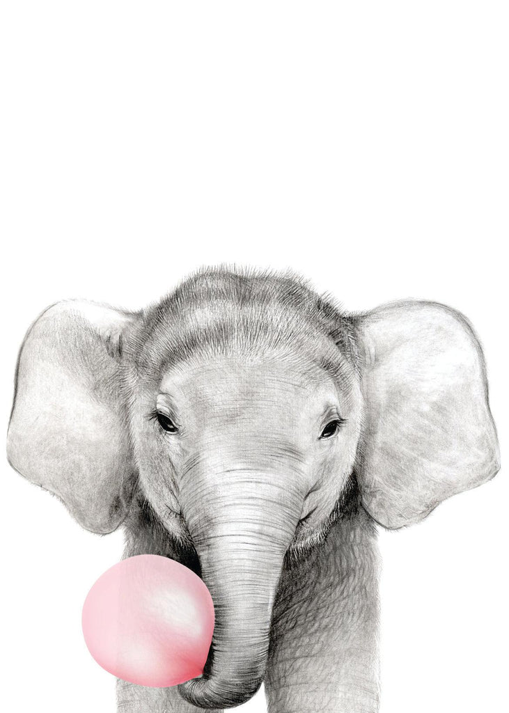 Bubble Gum Elephant (Pink) - Canvas Print-Ma Petite