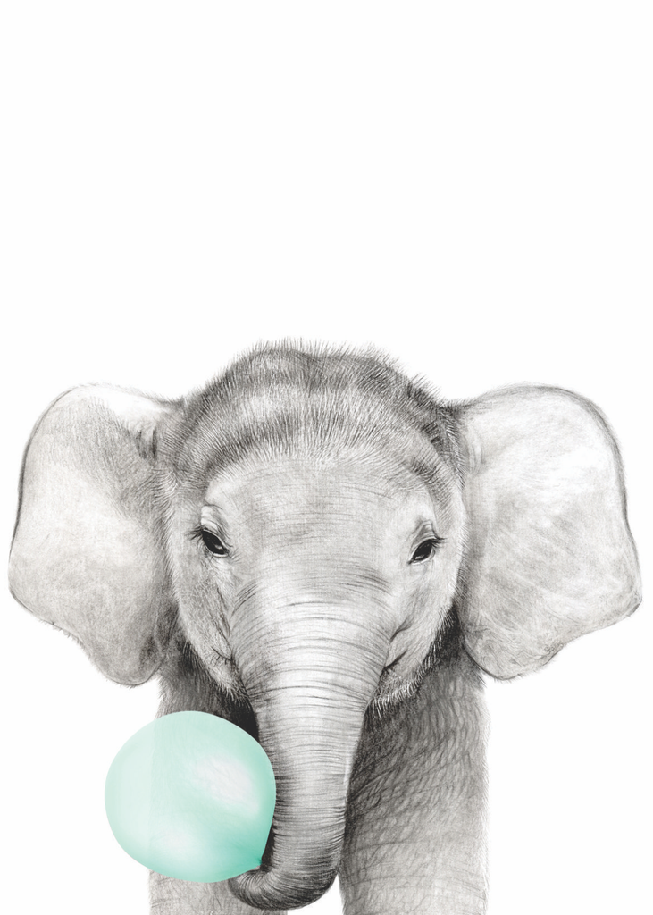 Bubble Gum Elephant - Wall Art Print (Mint)