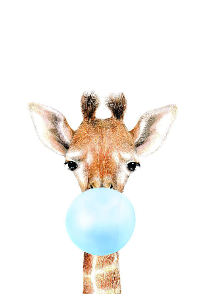 Bubble Gum Giraffe - Wall Art Print (Blue)