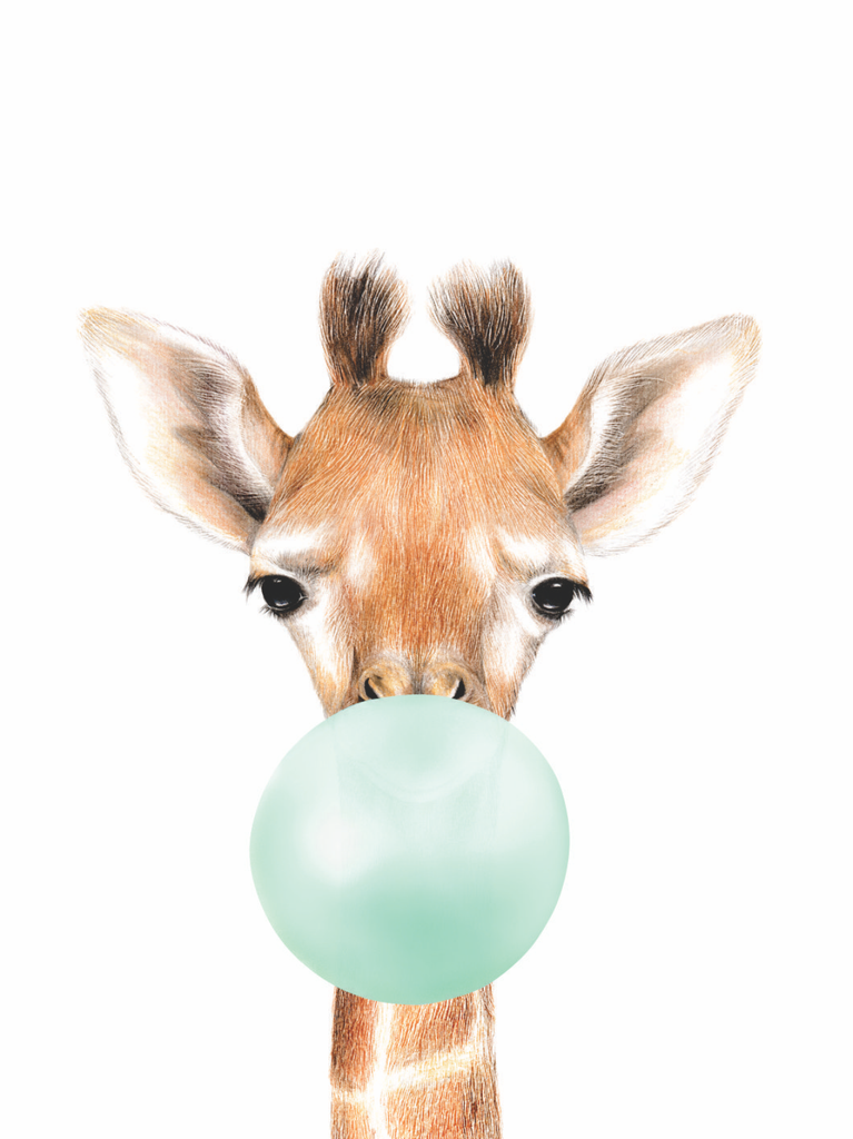 Bubble Gum Giraffe - Wall Art Print (Mint)
