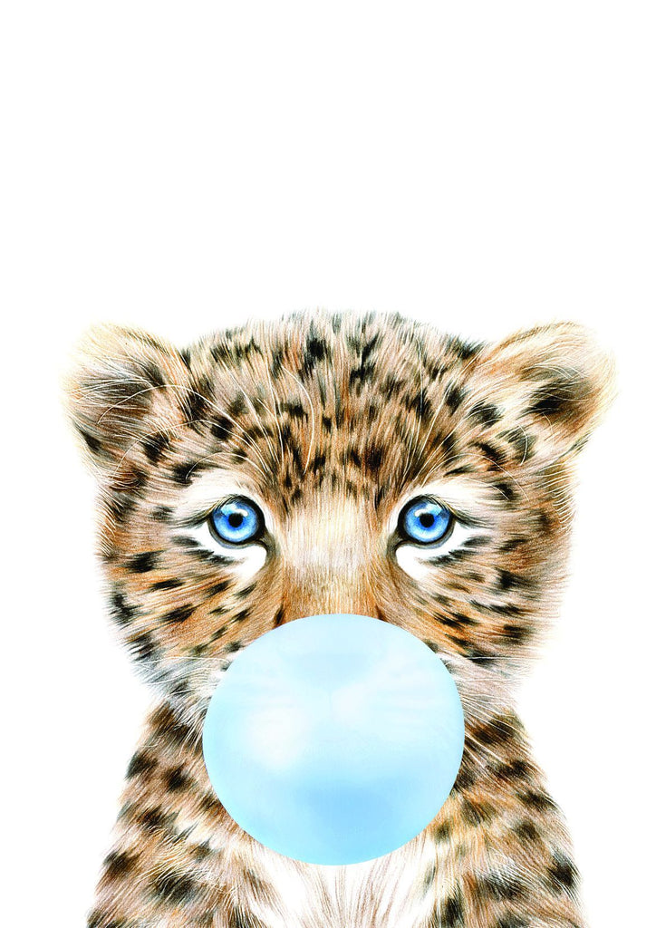 Bubble Gum Leopard - Wall Art Print (Blue)