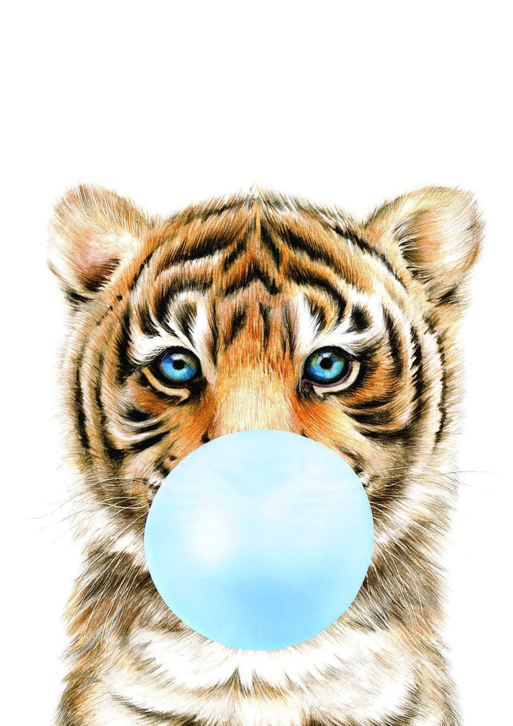 Tiger Blue Bubble Gum Animal - Canvas Print