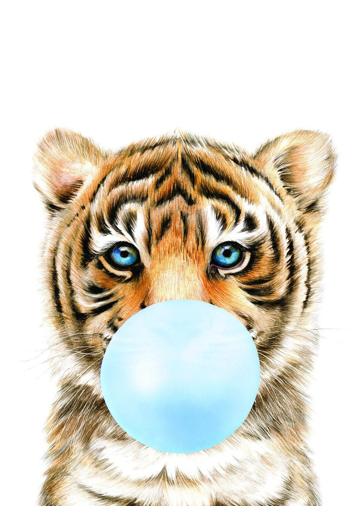 Bubble Gum Tiger - Wall Art Print (Blue)