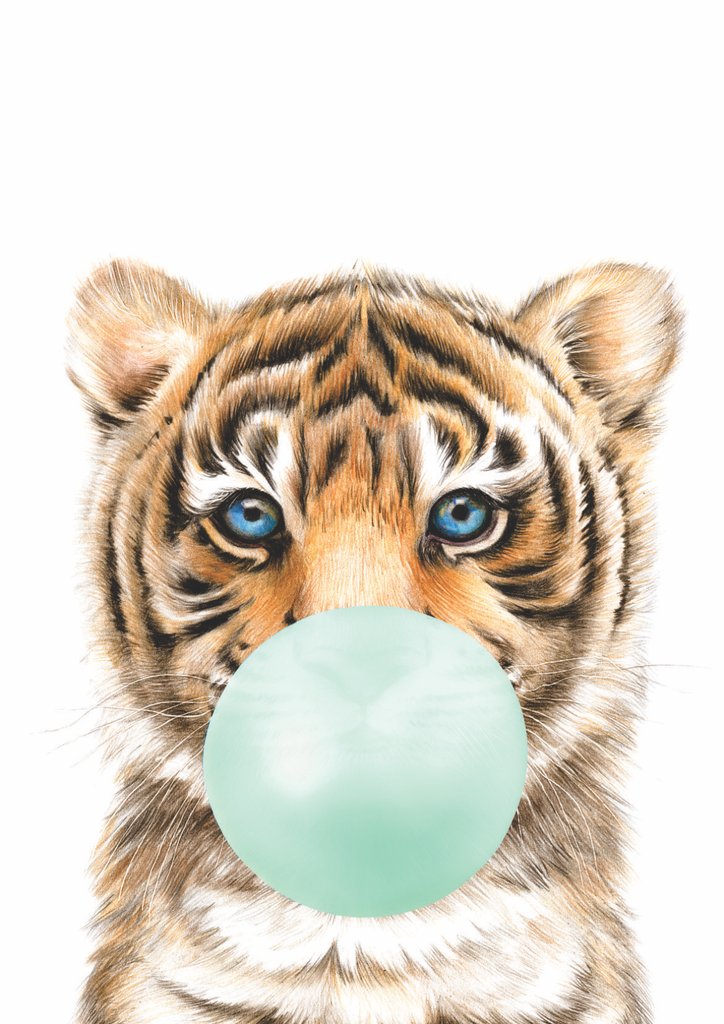 Bubble Gum Tiger - Wall Art Print (Mint)