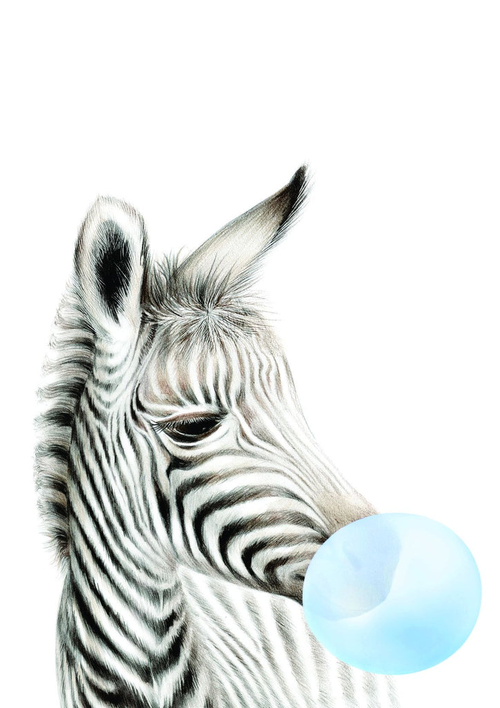 Bubble Gum Zebra - Wall Art Print (Blue)