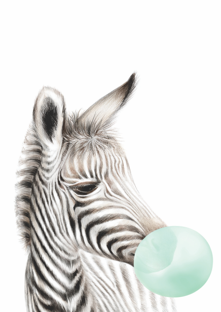 Bubble Gum Zebra - Wall Art Print (Mint)
