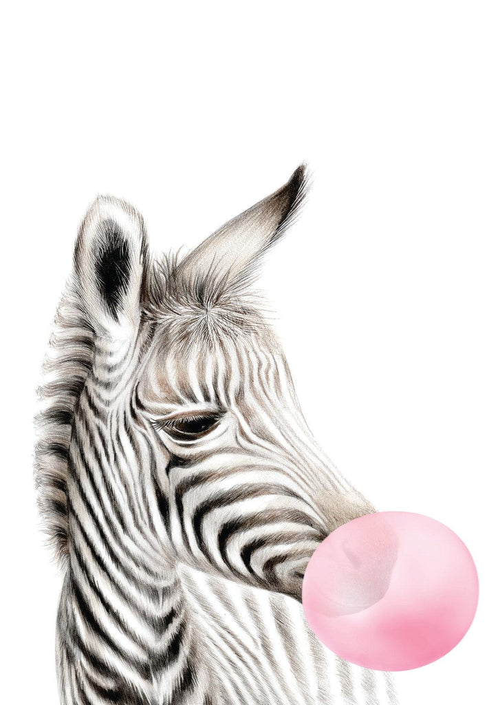 Bubble Gum Zebra - Wall Art Print-Posters, Prints, & Visual Artwork-Ma Petite