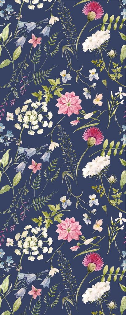Deep Blue Florals Wallpaper