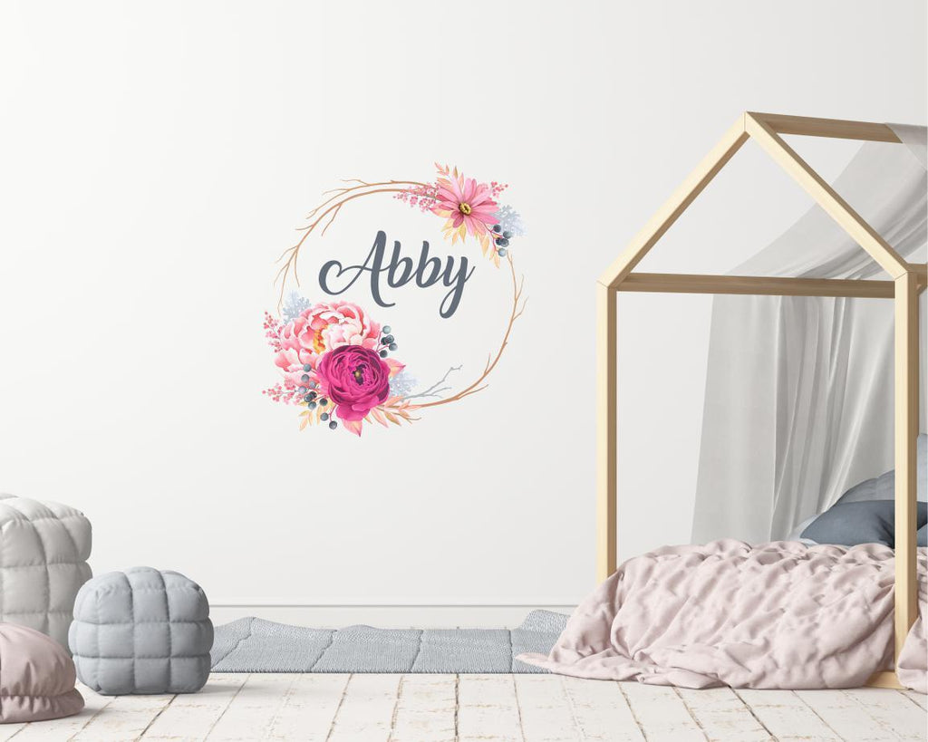 Floral wreath personalised wall sticker