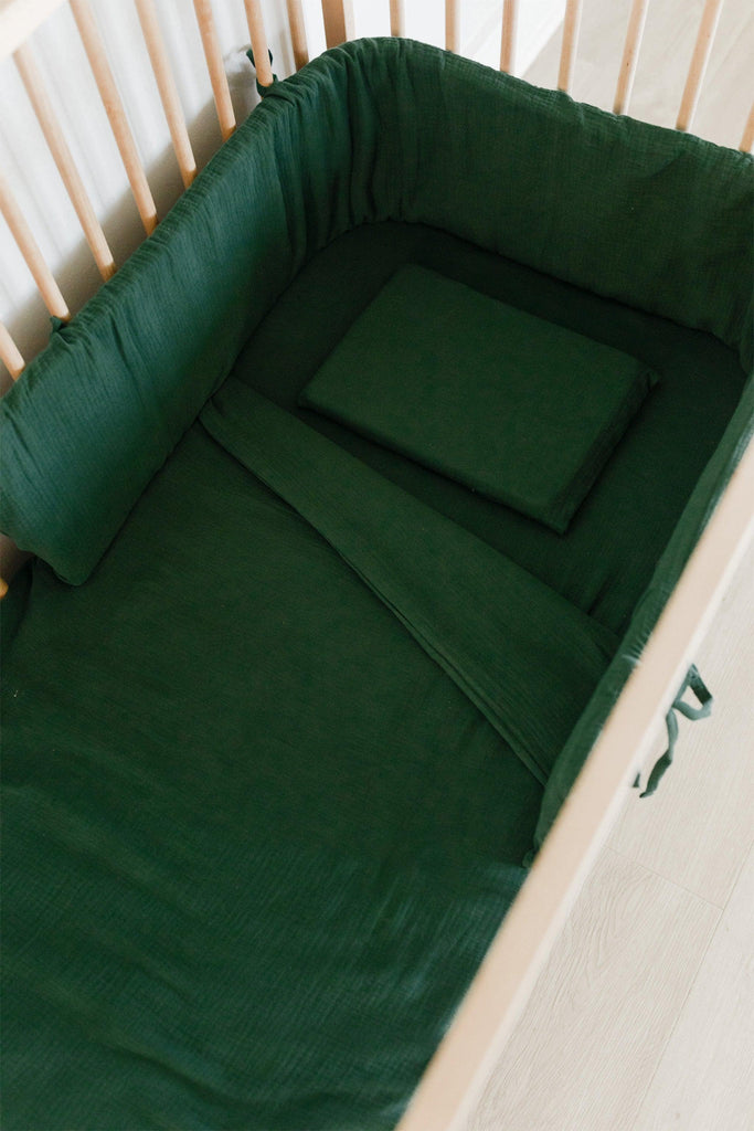 Forest Green Muslin Cot Duvet Set-Duvet Covers-Ma Petite