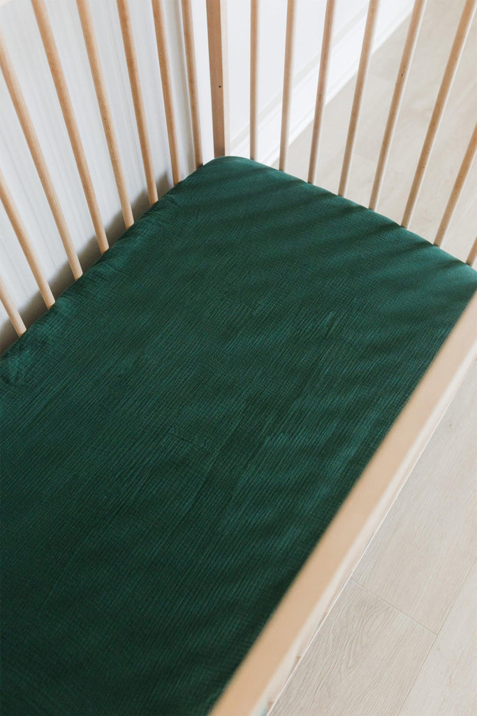 Forest Green Muslin Cot Fitted Sheet-Ma Petite