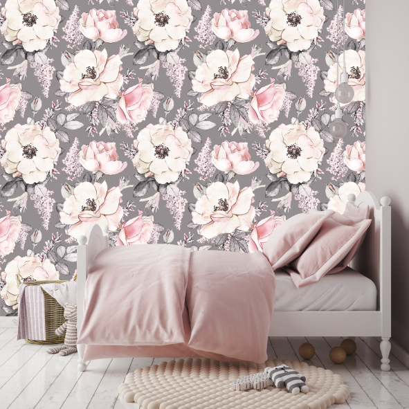 Grey Peony Wallpaper-Wallpaper-Ma Petite