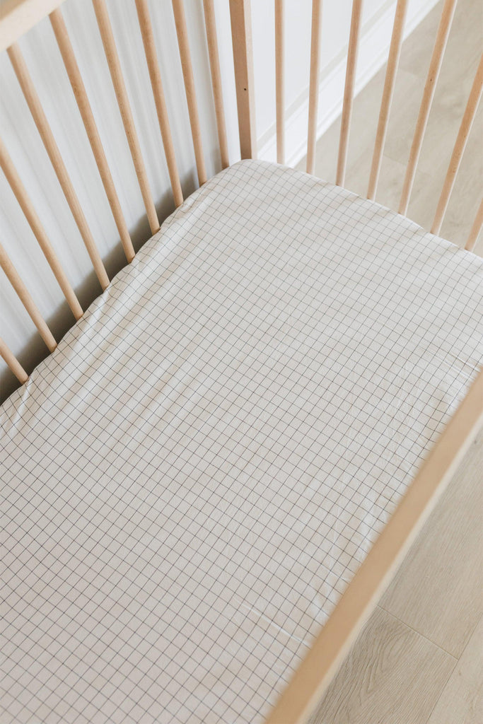 Grid Washed Cotton Cot Fitted Sheet-Linens & Bedding-Ma Petite