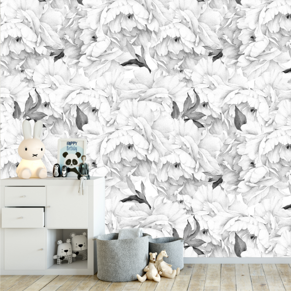 Monochrome Peony Wallpaper-Wallpaper-Ma Petite