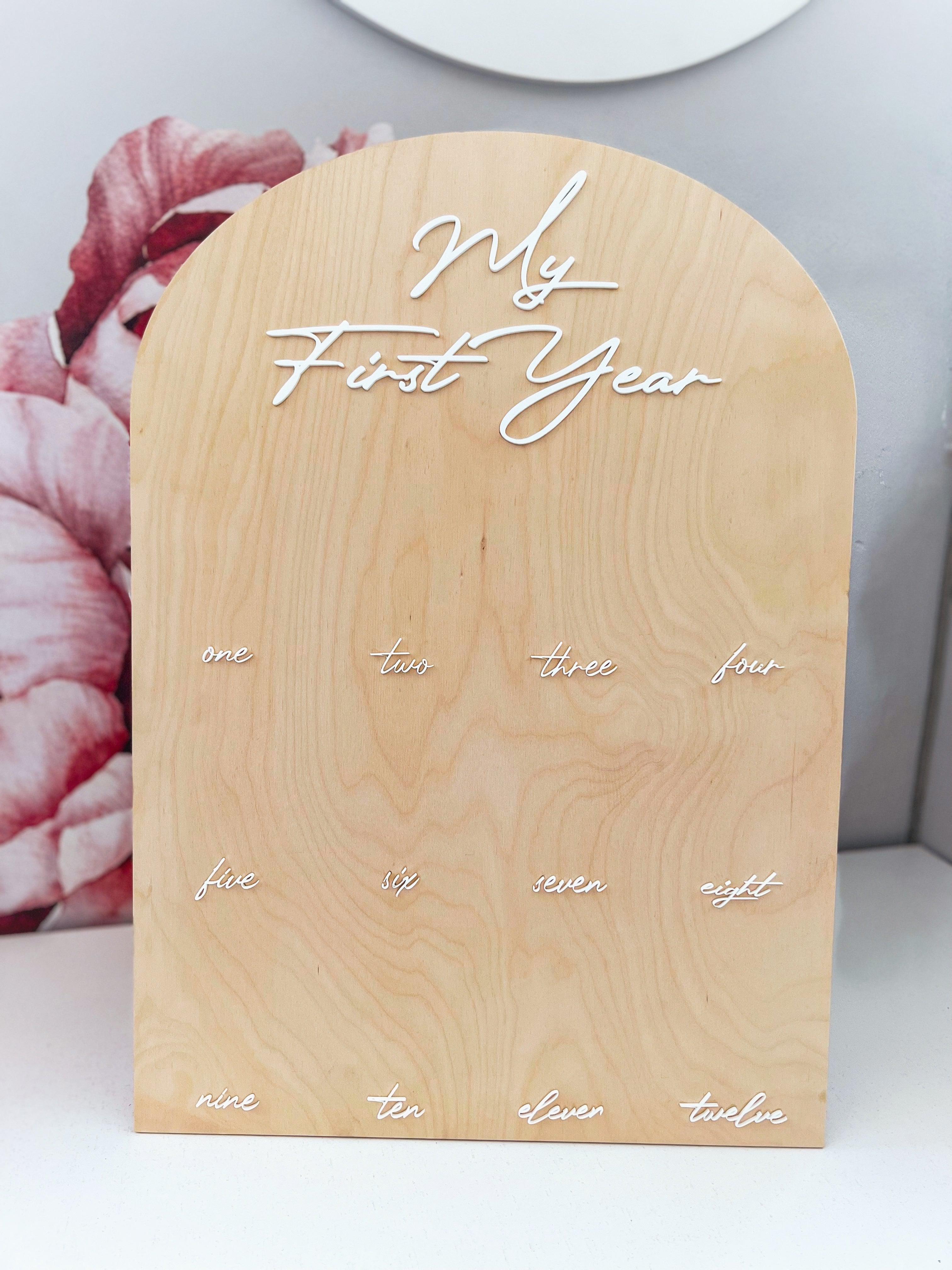 'My First Year' Wooden Board - raised acrylic letters – Ma Petite