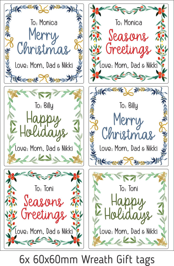 Personalised Christmas Gift Stickers - Festive wreath-Gift Tags & Labels-Ma Petite