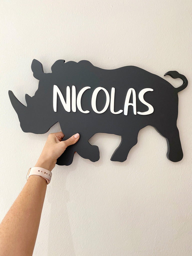 Personalised Wooden Rhino Name Plaque