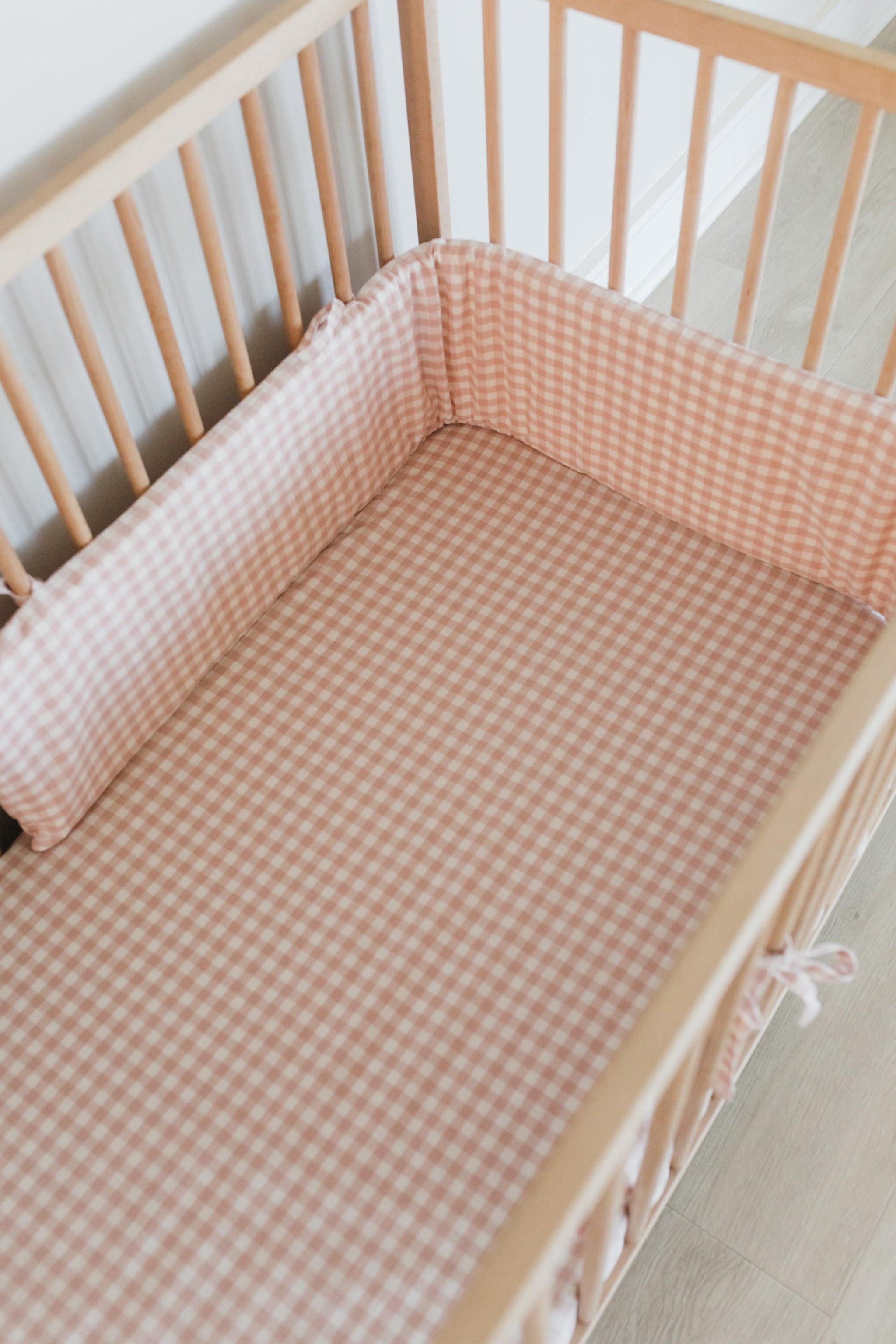 Pink Gingham Cotton Cot Bumper