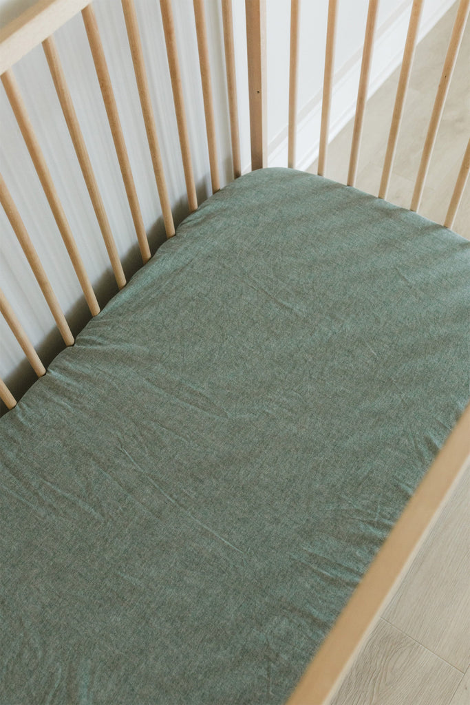 Sage Washed Cotton Cot Fitted Sheet-Linens & Bedding-Ma Petite