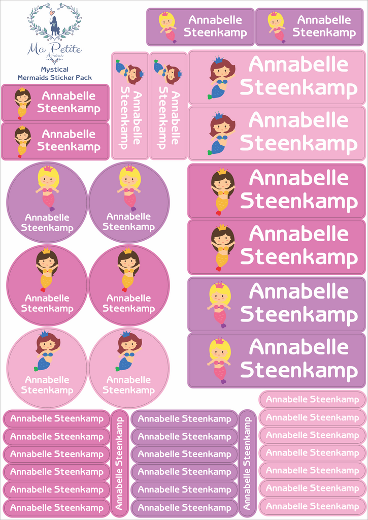 School labels : Mermaid theme (Pink tones)