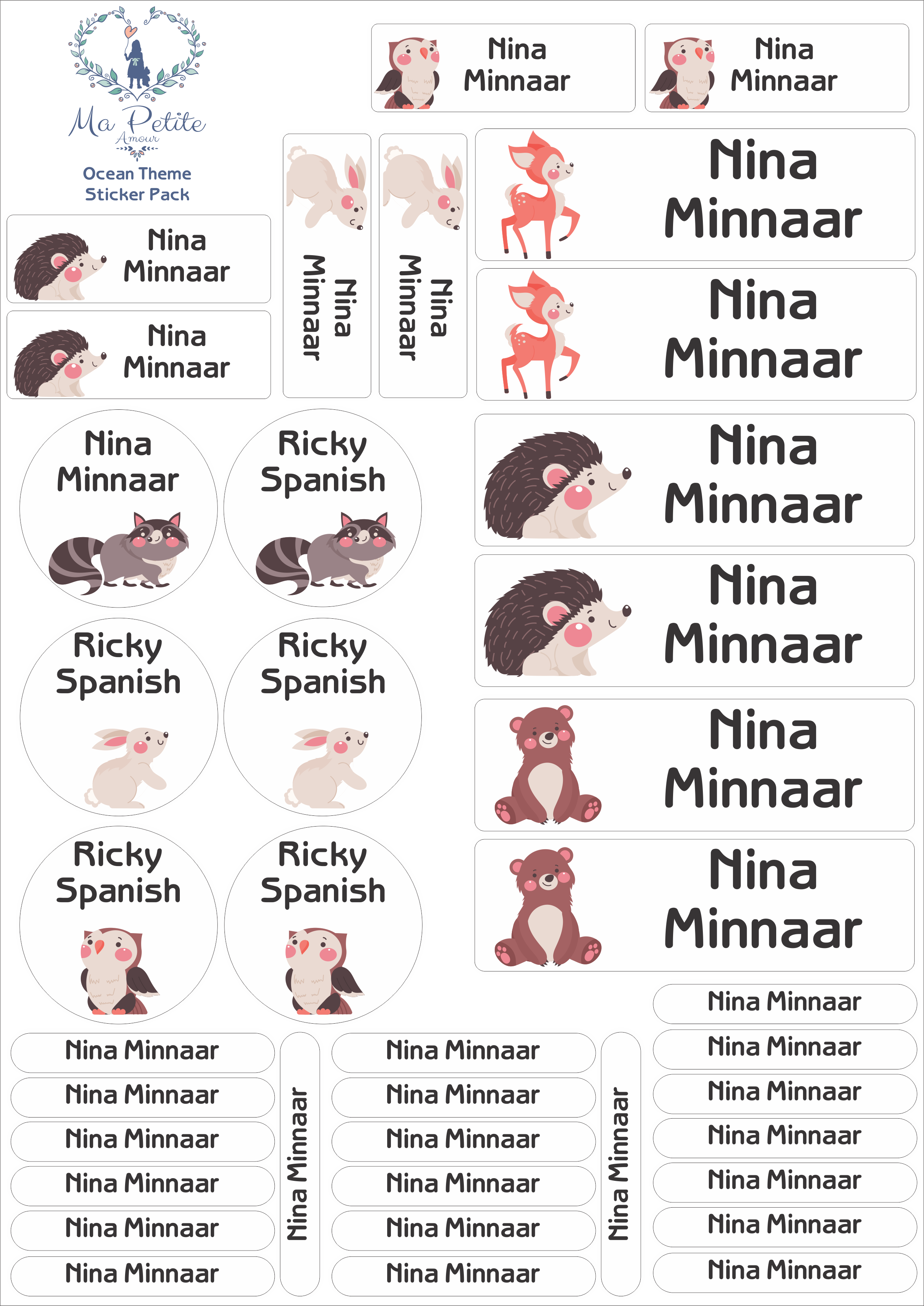 School labels : Woodland Animal Theme – Ma Petite