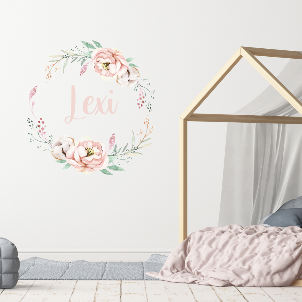 Watercolour Floral Wreath wall sticker (Personalised)